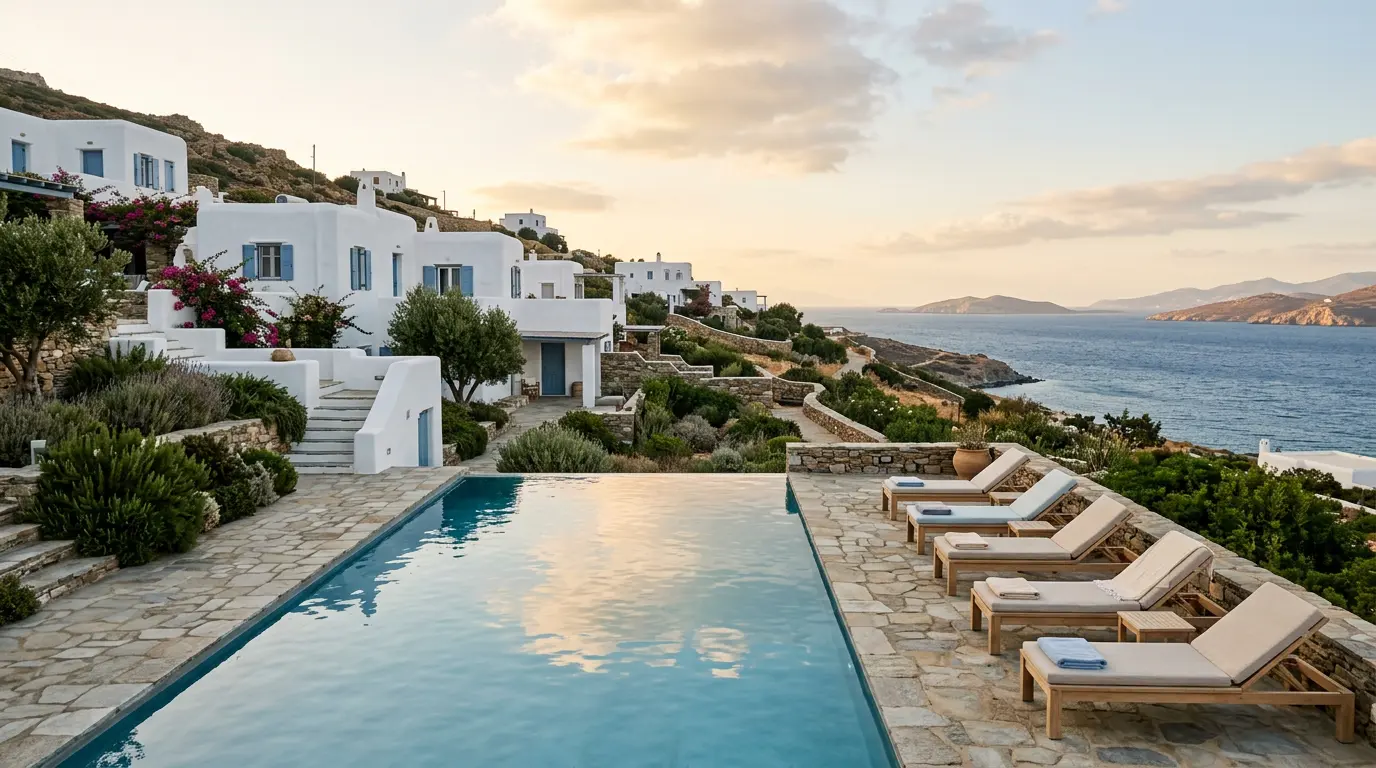 The swimming pool overlooking the sea at P.R.O.K.O.S. PAROS